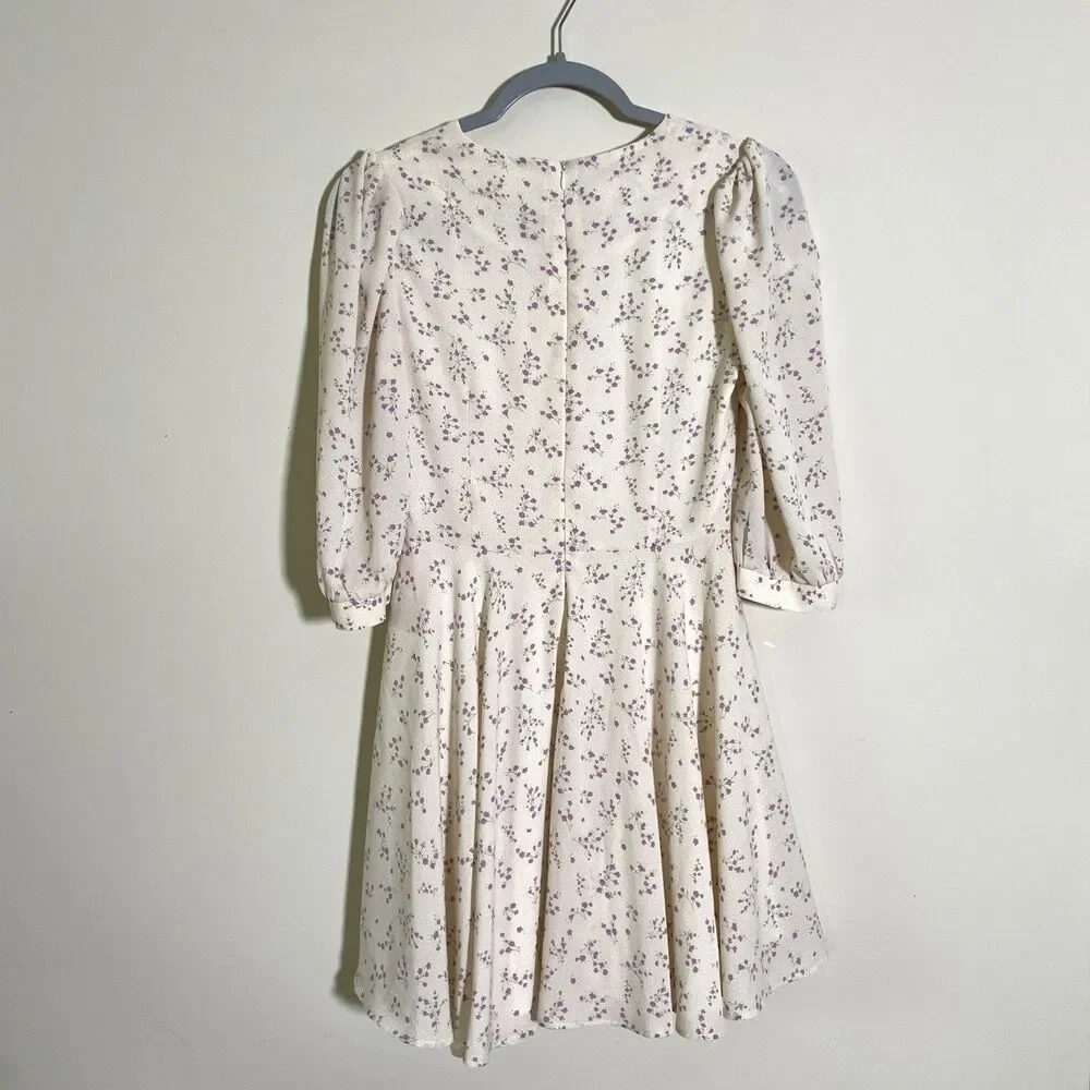 Quanta Du Soleil De Paris Women’s Monique Cream Floral Dress Size 34 XS Coquette